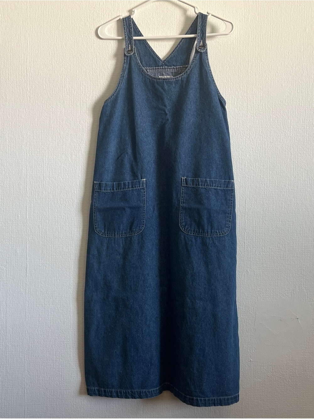 vintage denim dress with pockets, denim overall dress